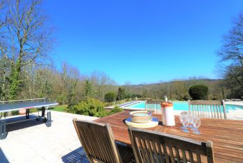 the terrace area overlooking the pool 